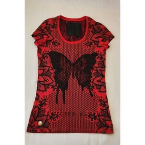Philipp Plein Elegant Girl's Size S Dress Red Butterfly Lace